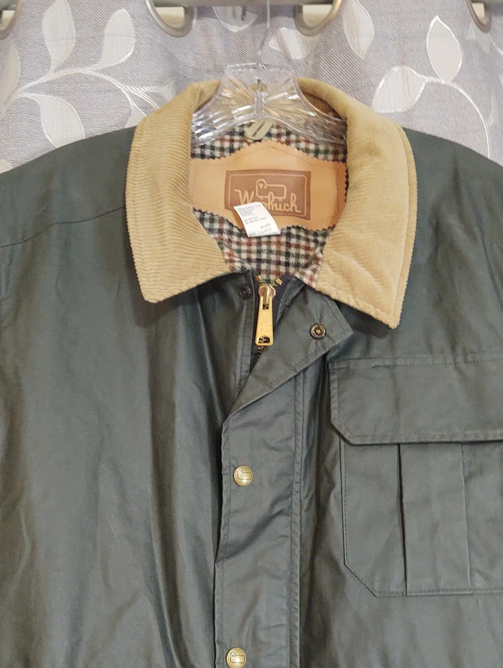 Vintage Woolrich Men's Waxed Cotton Plaid Wool Lined Corduroy Collar Green XL